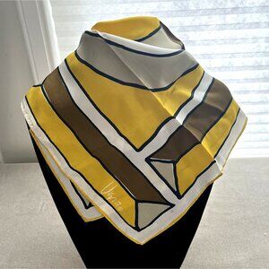 Vintage Vera Color Block Square Silk Rolled Edge Scarf in Yellow, Taupe, Brown R